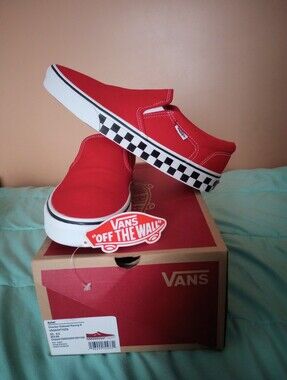 Men's Vans Slip-On Checkerboard Red Canvas Sneakers Size 9